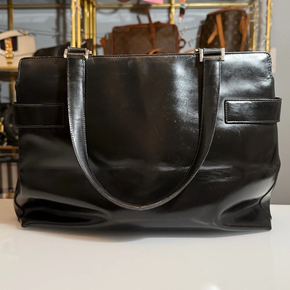 Ferragamo Black Leather Gancini Handbag Shoulder Tote - Picture 4 of 12